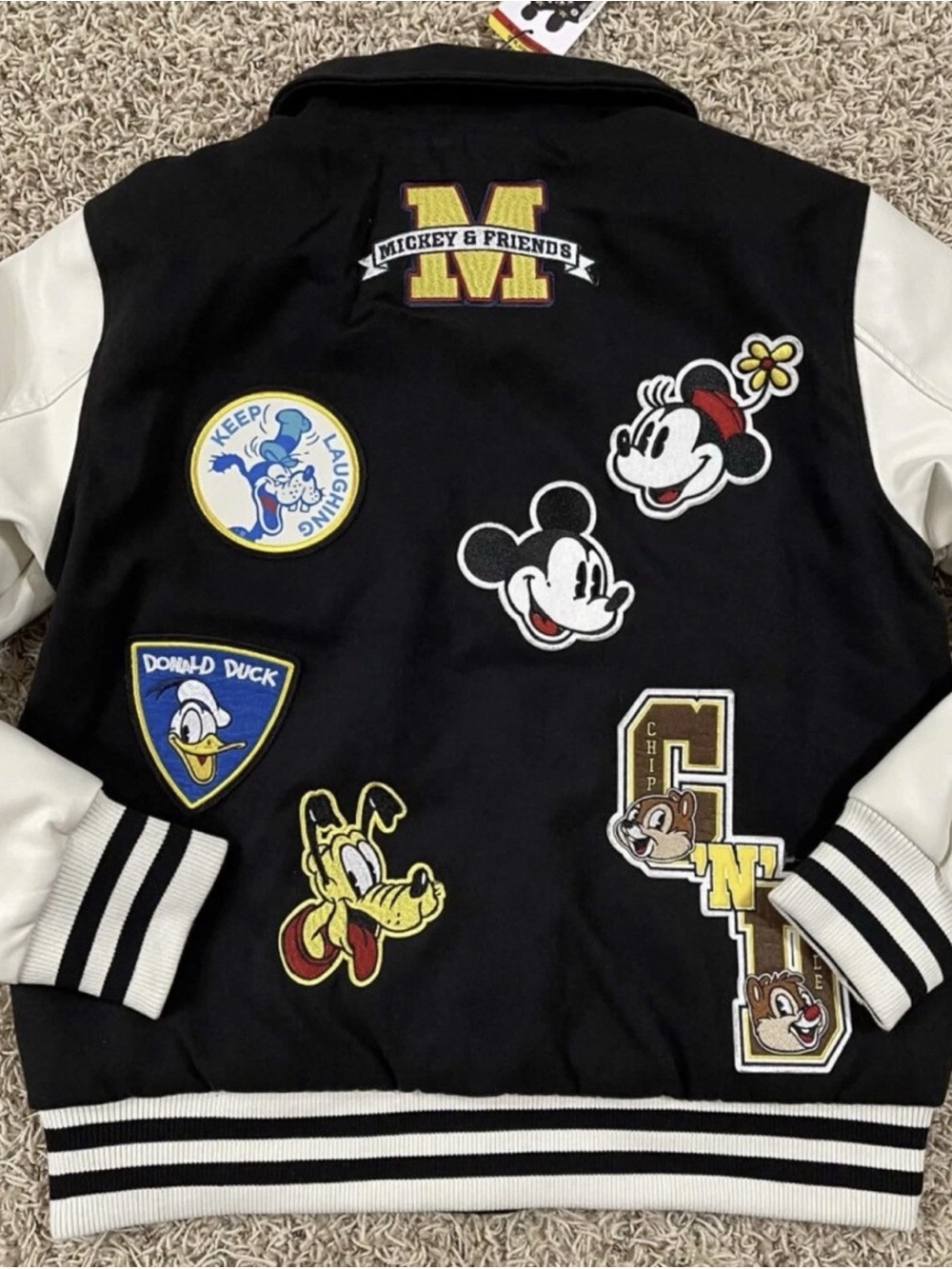 Disney Black and Cream Letterman Hoodie with Mickey & Friends Patches